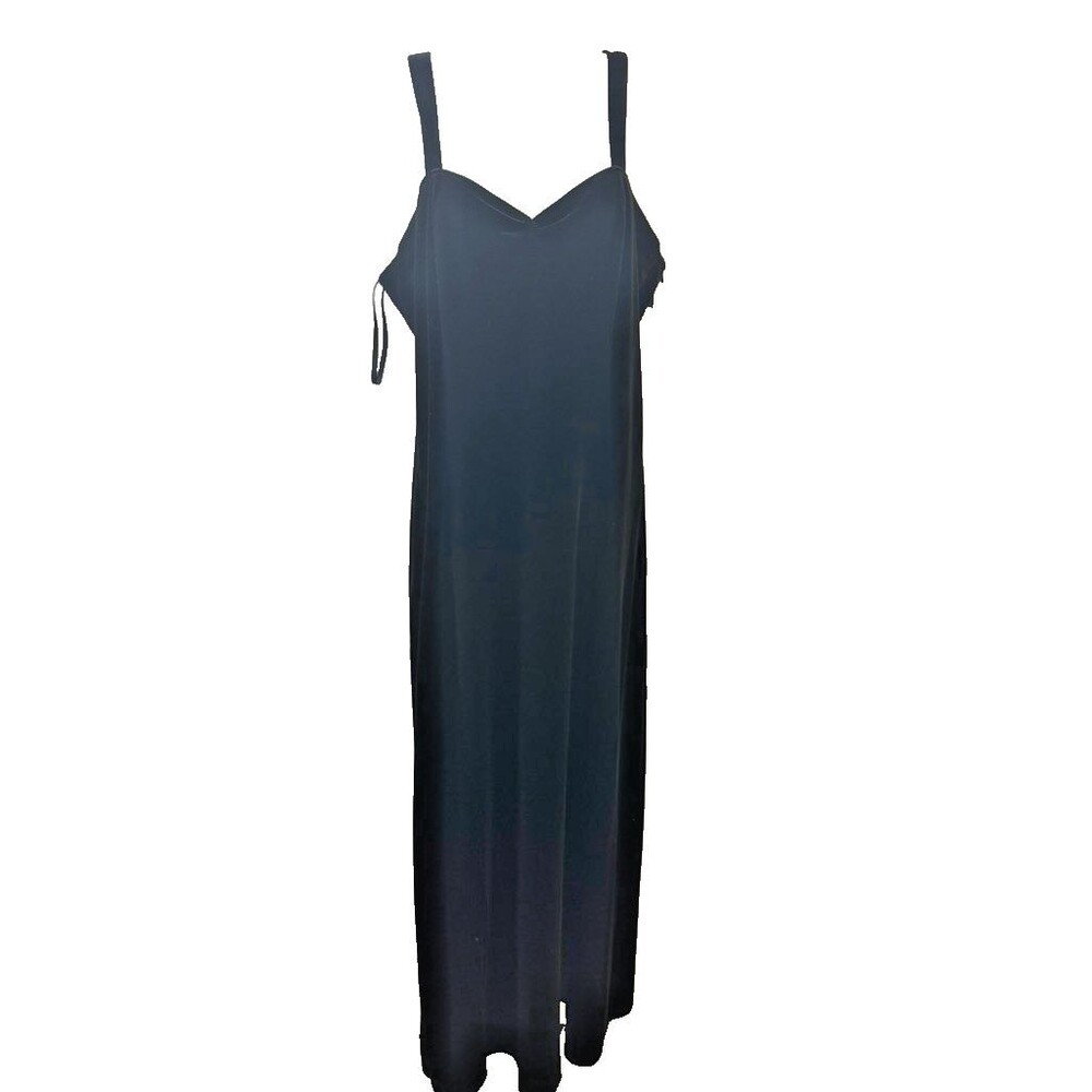 Y2K UNBRANDED Black Velvet Maxi Slip Dress Strappy SIZE 16 SWEETHEART NECKLINE